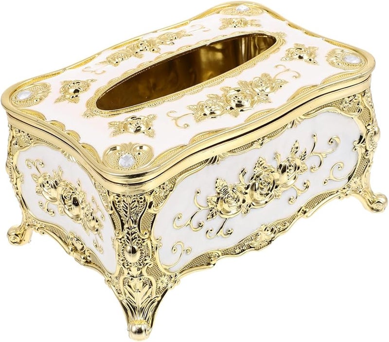 حامل علبة المناديل الذهبي الزخرفي للغرفة المعيشة والمكتب والسيارة - Image 1